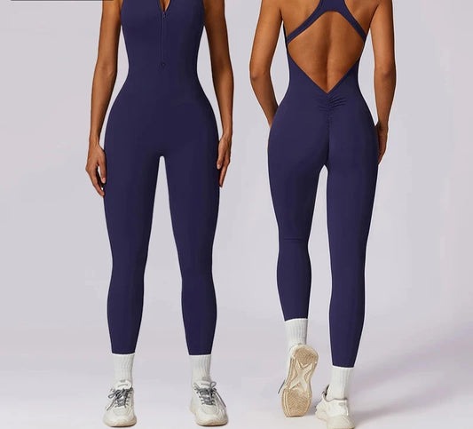 V-Back One-Piece Sports Jumpsuit for Women | Backless Yoga Bodysuit - Dhavinci