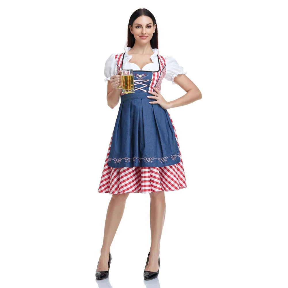 Traditional Bavarian Oktoberfest Costumes Plaid Dirndl Dresses Women Apron Dress German Beer Wench Maid Cosplay Party Dress - Dhavinci