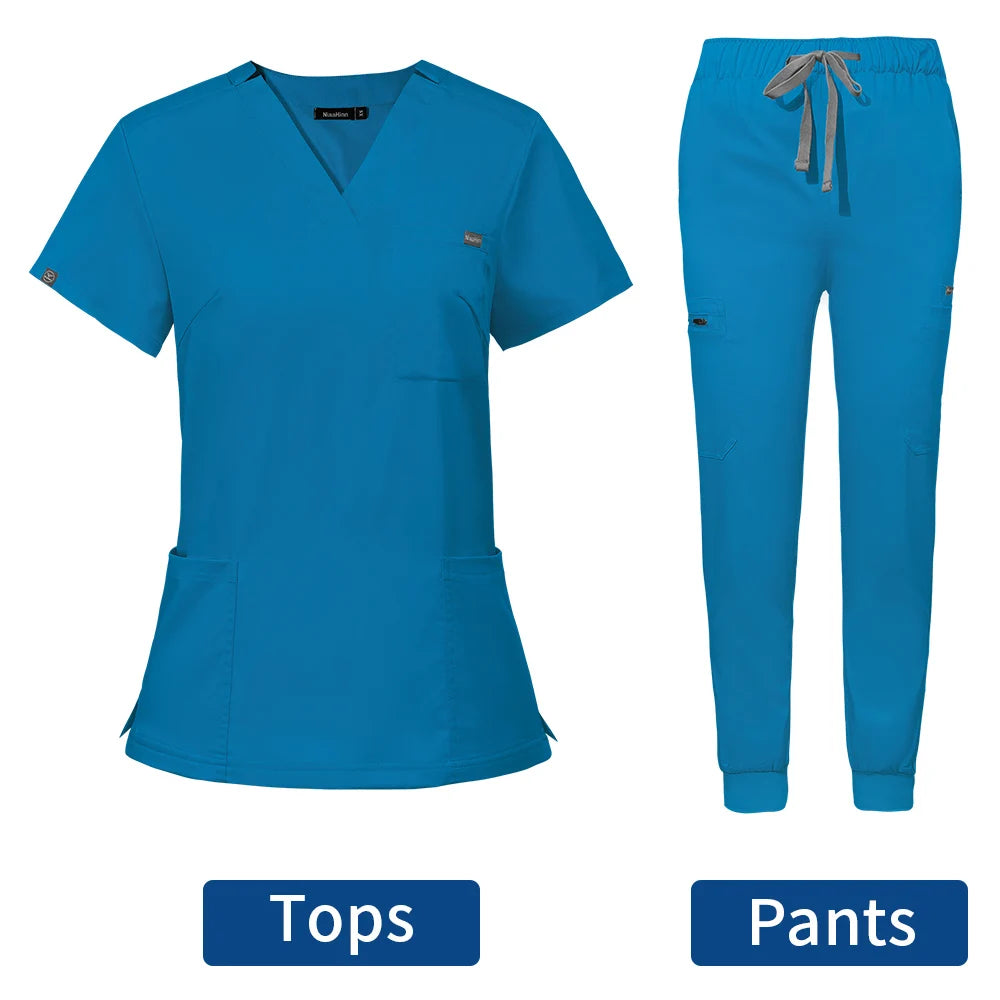 Hospital Doctor Nursing Uniform Women Wholesale Casual Short Sleeved V-neck Jogger Suits Nurse Pharmacy Working Medical Uniforms - Dhavinci