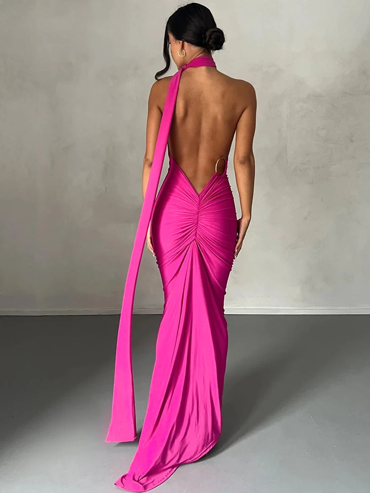 One-Shoulder Backless Ruched Maxi Dress | Sexy Y2K Festival Outfit - Dhavinci