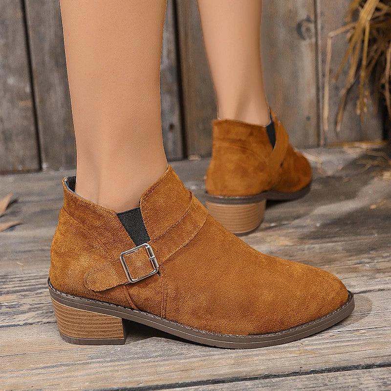 Faux Suede Medium Heel Ankle Boots for Women | Autumn Chelsea Boots - Dhavinci