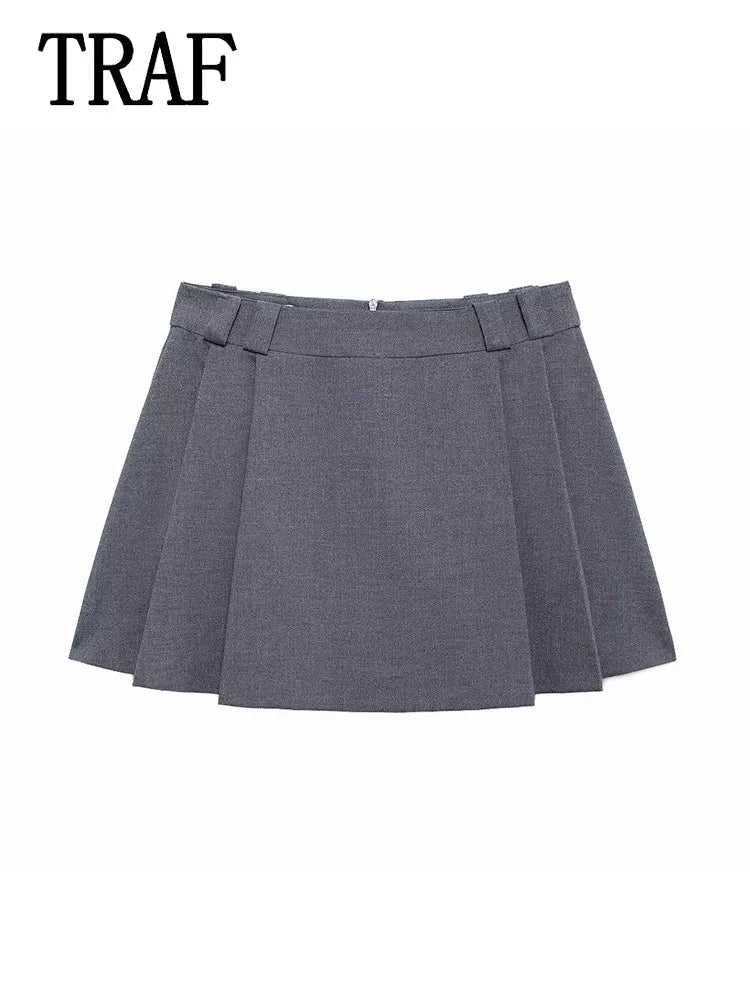 TRAF 2024 New Fashion Wide Pleats Short Skirts For Women Shorts Skirt Woman Mid-Waist Mini Skirts Casual Summer Skort - Dhavinci