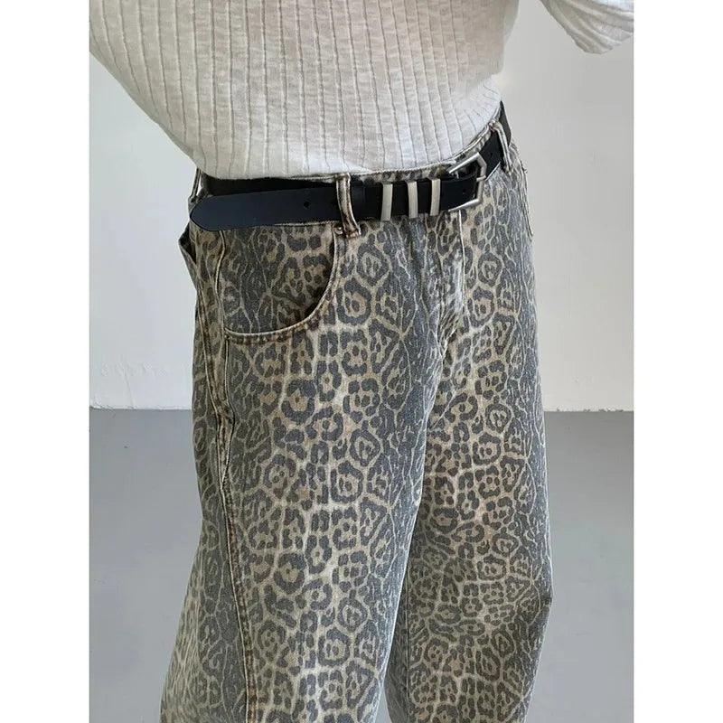 Leopard High-Waist Wide-Leg Jeans | Y2K Streetwear for Women - Dhavinci