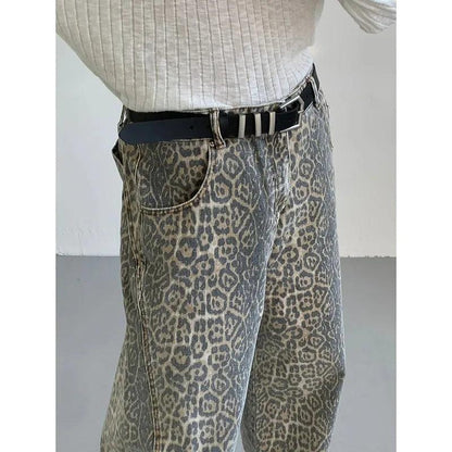 Leopard High-Waist Wide-Leg Jeans | Y2K Streetwear for Women - Dhavinci