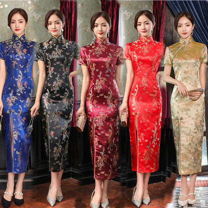 Chinese Style Qipao Sexy Women Plus Size Cheongsam Vintage Classic Chinese Dress Dragon And Phoenix Long Vestidos 4XL - Dhavinci