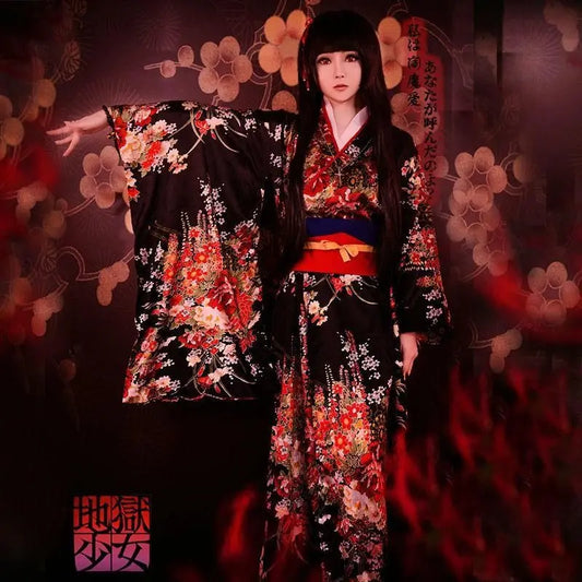 Anime-Inspired Kimono Maid Dress | Enma Ai Cosplay Yukata Outfit - Dhavinci