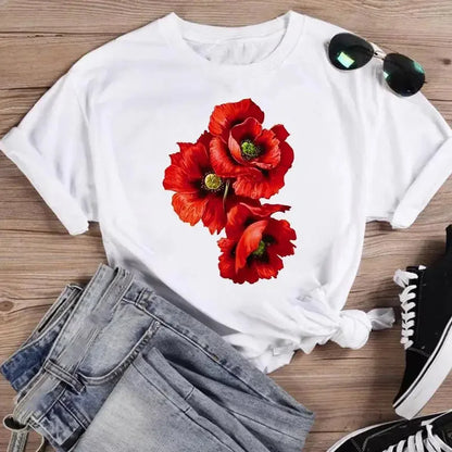 Print Fashion Watercolor Spring Flower 2024 Women Cartoon Short Sleeve Graphic T Top Summer Shirt Tshirts Female Tee T-Shirt - Dhavinci