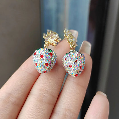 Colorful Strawberry Dangle Earrings | Sweet Zircon Fruit Jewelry