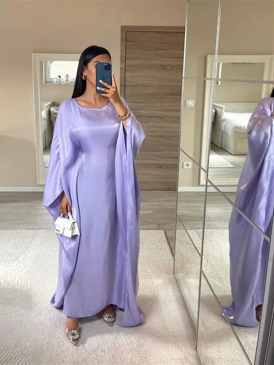 Ramadan Eid Satin Batwing Abaya | Muslim Maxi Kaftan Dress - Dhavinci