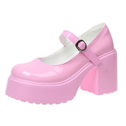 Pink Platform Mary Janes | Patent Leather Chunky Heels for Women - Dhavinci