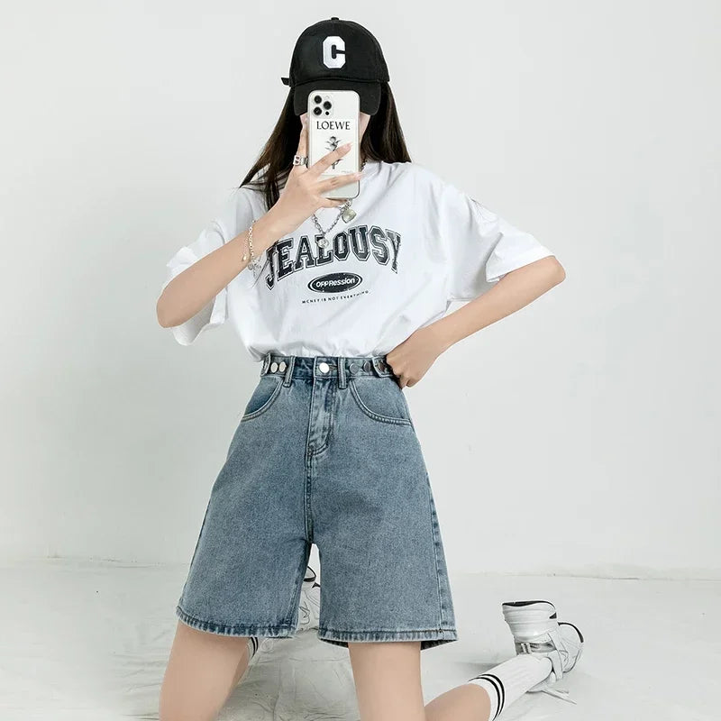 Belted Denim Shorts for Women | Y2K Vintage Streetwear Summer Shorts - Dhavinci