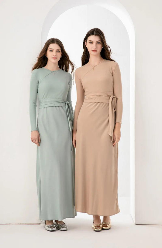 High Stretch Ribbed Wrap Top & Satin Maxi Dress Set for Women | 2025 Fashion - Dhavinci