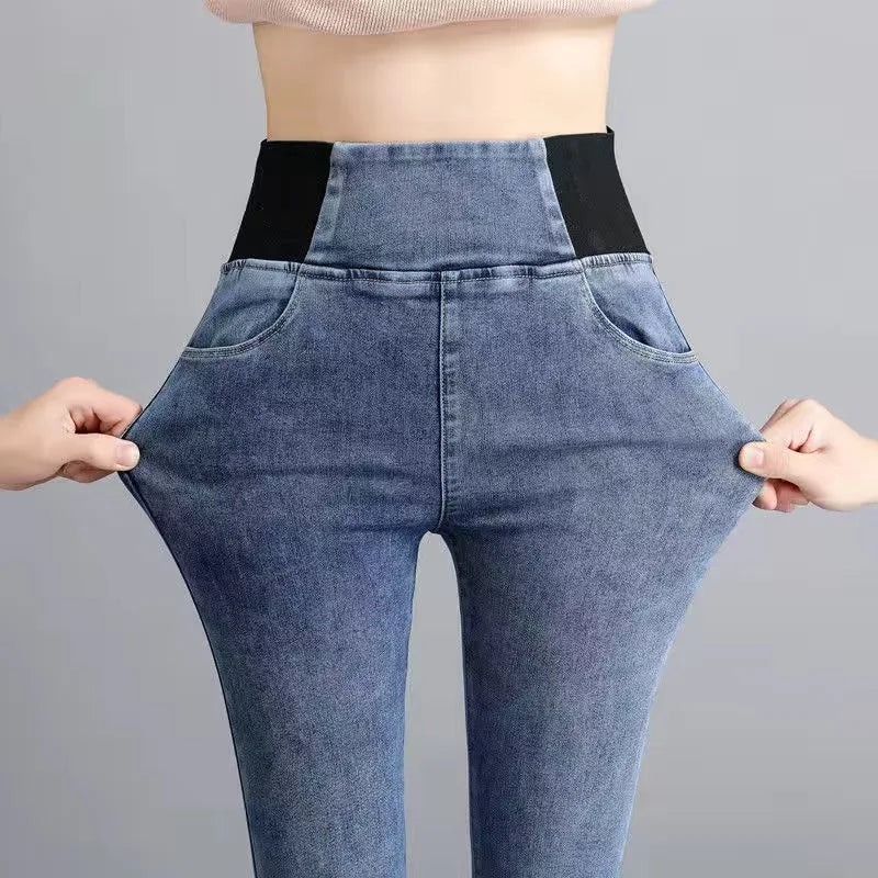 High Waist Skinny Jeans | Oversize Slim Fit Vintage Wash Denim Pants for Women - Dhavinci