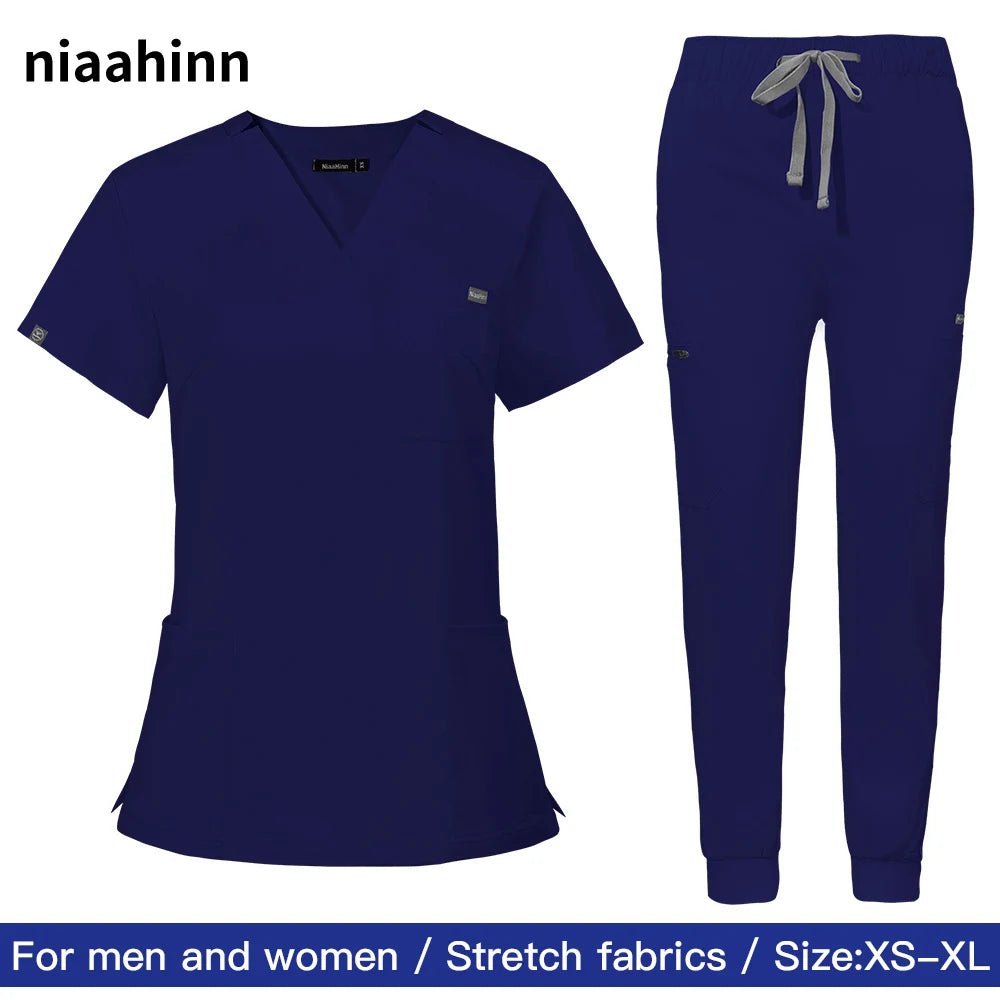 Hospital Doctor Nursing Uniform Women Wholesale Casual Short Sleeved V-neck Jogger Suits Nurse Pharmacy Working Medical Uniforms - Dhavinci