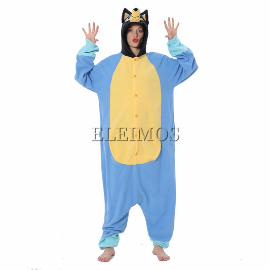 Blue & Orange Dog Kigurumi Onesie | Adult Animal Pajamas Costume - Dhavinci