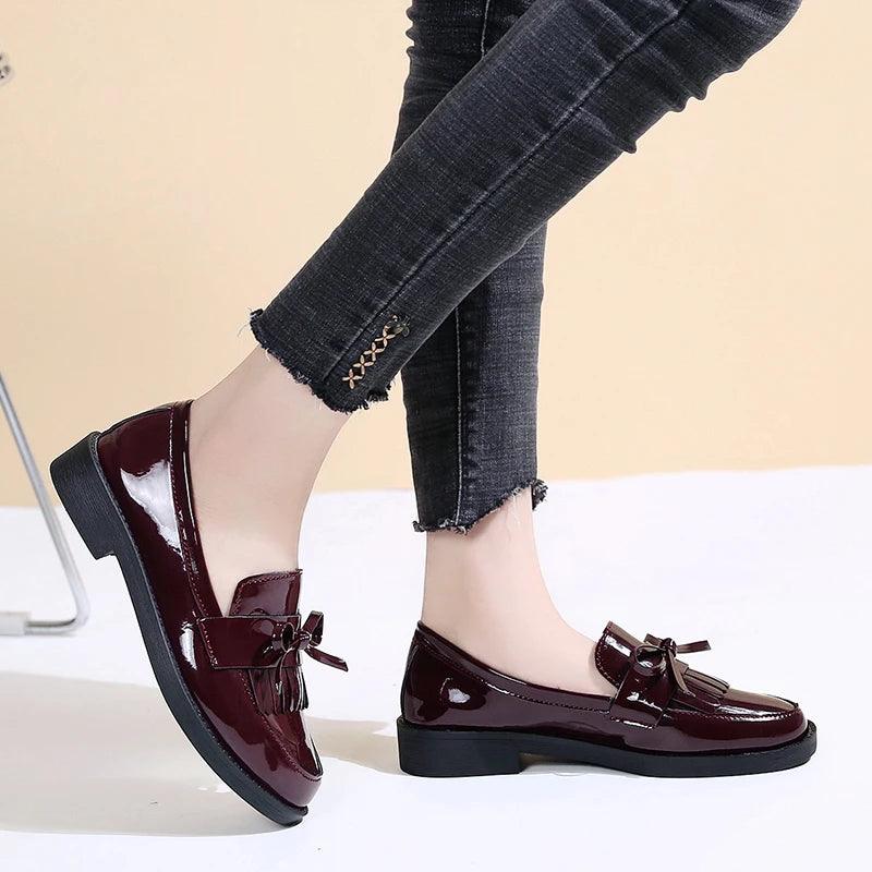 Black Patent Leather Loafers for Women | Casual Platform Flats - Dhavinci