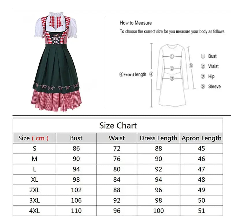 Woman Oktoberfest Plaid Dirndl Dress German Bavarian Beer Wench Waitress Cosplay Costume Halloween Carnival Party Dress - Dhavinci