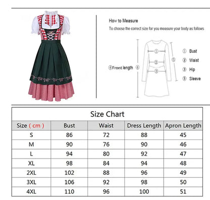 Woman Oktoberfest Plaid Dirndl Dress German Bavarian Beer Wench Waitress Cosplay Costume Halloween Carnival Party Dress - Dhavinci