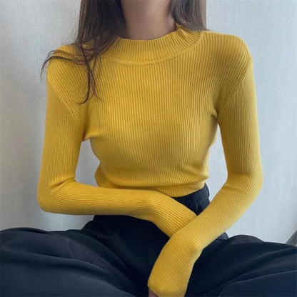 Autumn High Collar Skinny Sweater | Women’s Knit Pullover Tops - Dhavinci