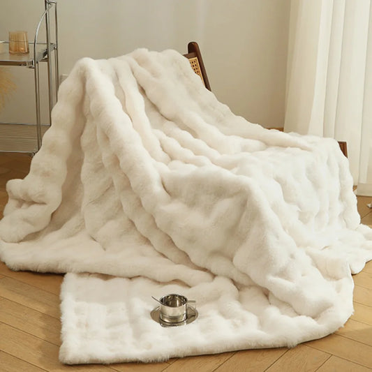 High-grade Faux Rabbit Fur Blanket Autumn Winter Soft Thick Warm Sofa Blanket Bedroom Bedding Nap Blanket Home Decor - Dhavinci