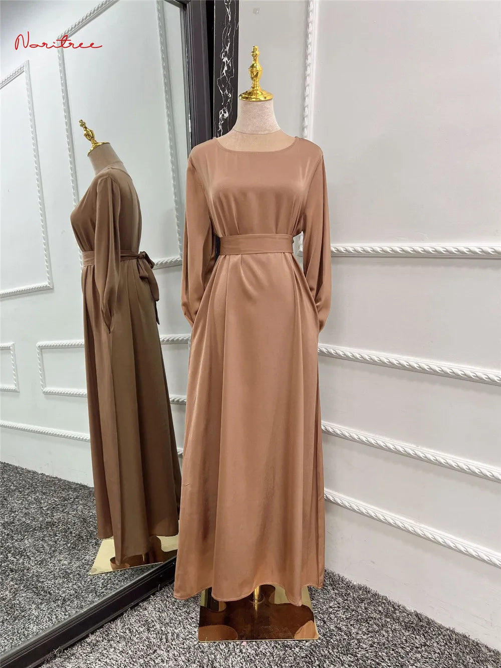 Fashion Satin Sliky Djellaba Muslim Dress Dubai Full Length Flare Sleeve Soft Shiny Abaya Dubai Turkey Muslim Islam Robe WY921 - Dhavinci