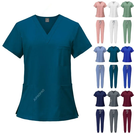 New Scrubs Set Medical Uniforms Stretch Scrub Tops With Pocket Pants Nurse Uniform Doctor Surgery Overalls Beauty Salon Workwear - Dhavinci