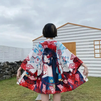 Bebovizi Japanese Style Flaming Phenix Print Cardigan Kimono Harajuku Women Men Sexy Yukata Female Streetwear Traditional Haori - Dhavinci