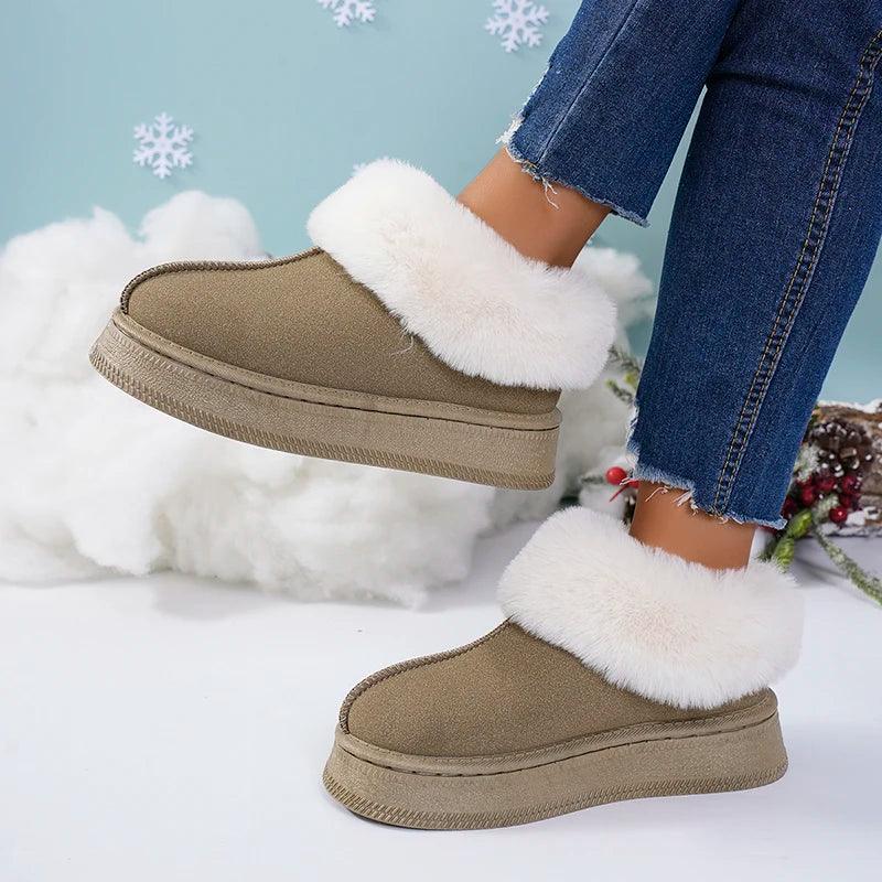 Faux Fur Winter Snow Boots for Women | Warm Suede Ankle Boots - Dhavinci