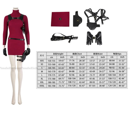 Female Resident 4 Ada Wong Cosplay Costume Evil Cheongsam Dress Red Ada Wig Shoes Halloween Carnival Disguise Suit Women Girls - Dhavinci