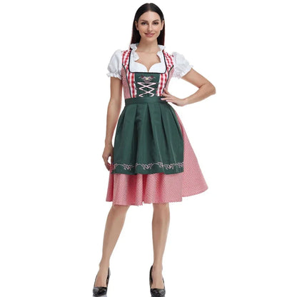 Woman Oktoberfest Plaid Dirndl Dress German Bavarian Beer Wench Waitress Cosplay Costume Halloween Carnival Party Dress - Dhavinci