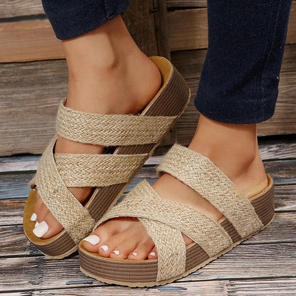 Snake Pattern Cork Sandals | Women’s Non-Slip Platform Slides - Dhavinci