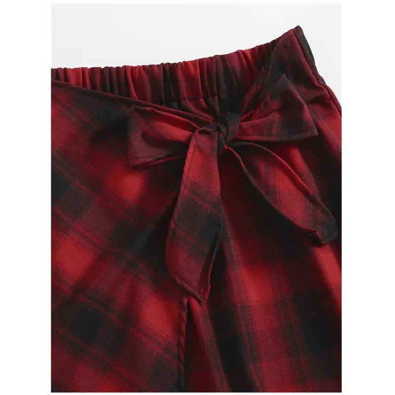 Plus Size Elastic Waist Summer Spring Casual Bandage Plaid Skirt Women Bow Front Vintage Checked Mini Skirt Plus Size Bottoms - Dhavinci