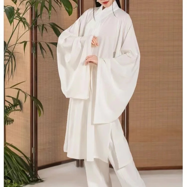 Hanfu Chinese Ming Dynasty Traditional Round Collar Robe Lining Original White Inner Wear Clothing Taoist Robe Lingerie Costume - Dhavinci