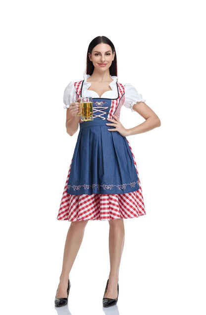 Traditional Bavarian Oktoberfest Costumes Plaid Dirndl Dresses Women Apron Dress German Beer Wench Maid Cosplay Party Dress - Dhavinci