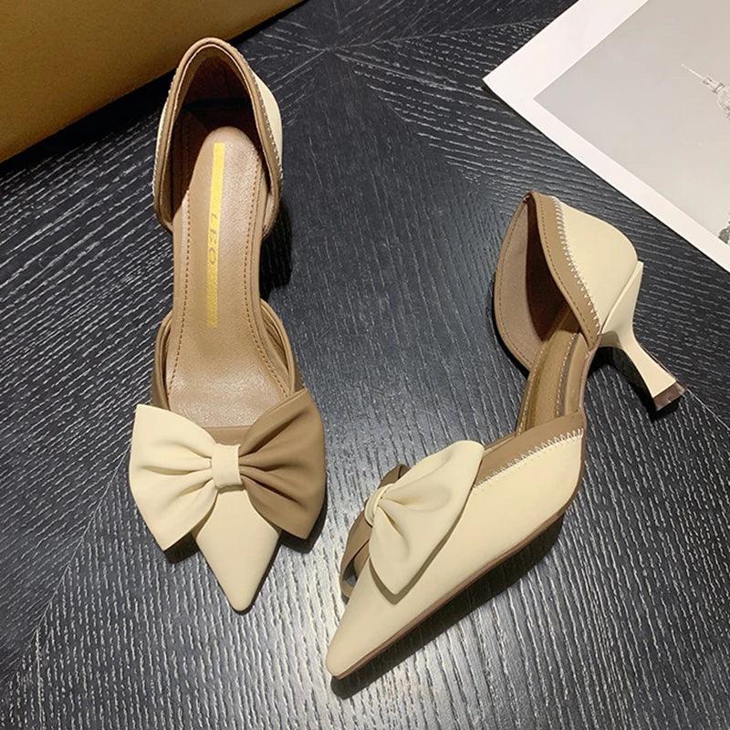 Elegant Bowtie High Heels | Two-Tone Slip-On Party Pumps - Dhavinci