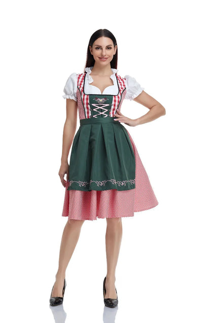 Traditional Bavarian Oktoberfest Costumes Plaid Dirndl Dresses Women Apron Dress German Beer Wench Maid Cosplay Party Dress - Dhavinci