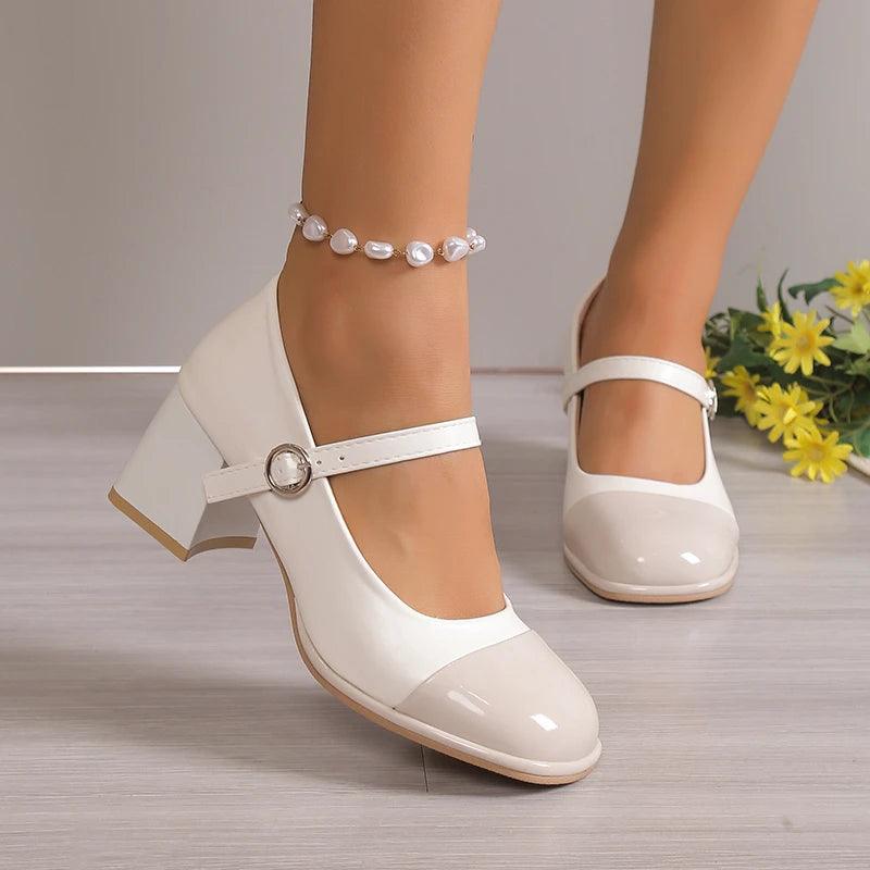 Mix Color Patent Leather Mary Janes | Buckle High Heel Pumps - Dhavinci