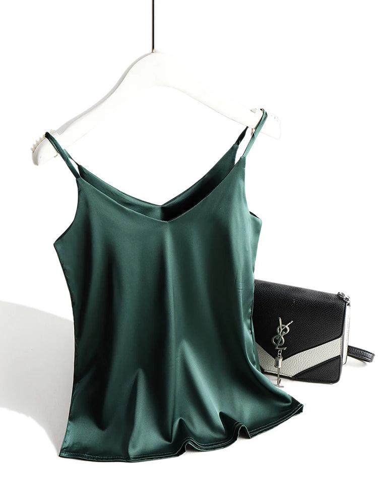 2024 Spaghetti Strap Satin Silk Cami Top for Women | V Neck Sleeveless Summer Tank - Dhavinci