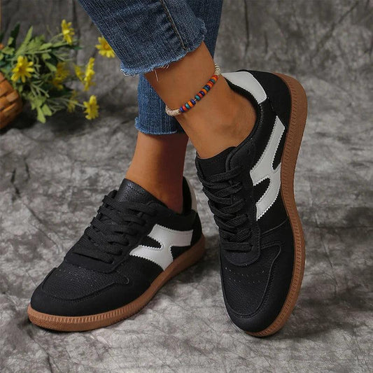 Fashion Letter Print Vulcanized Shoes for Women | Lace-Up Leather Sneakers - Dhavinci