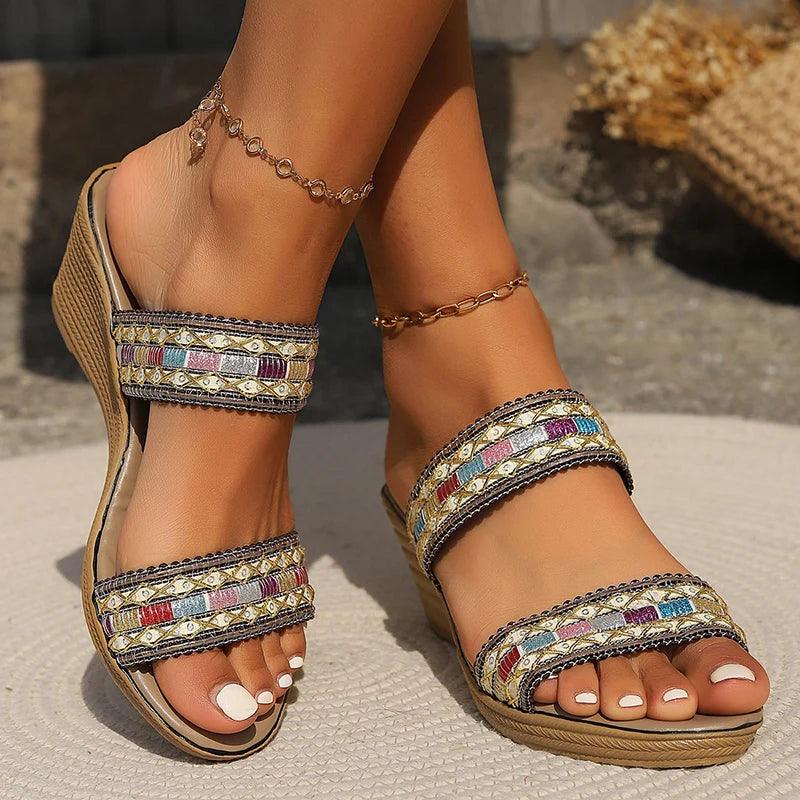 Bohemia Wedge Slippers | Women’s Summer Embroidered Sandals - Dhavinci