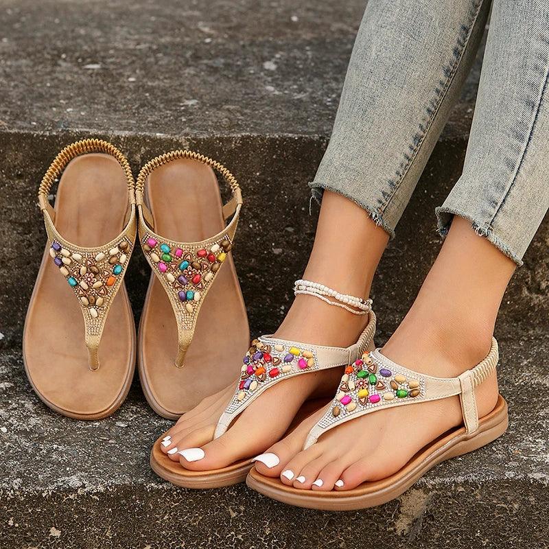 Mix Color Pearl Sandals | Women’s Non-Slip Bohemia Flats - Dhavinci