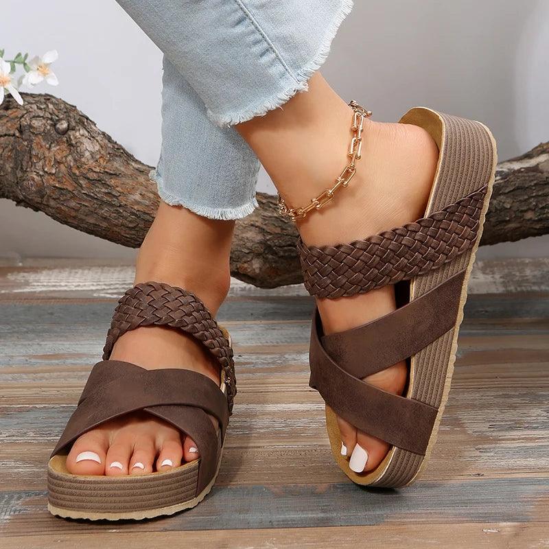 Snake Pattern Cork Sandals | Women’s Non-Slip Platform Slides - Dhavinci