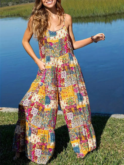 Casual Women’s Jumpsuit | Loose Wide Leg Printed Overalls