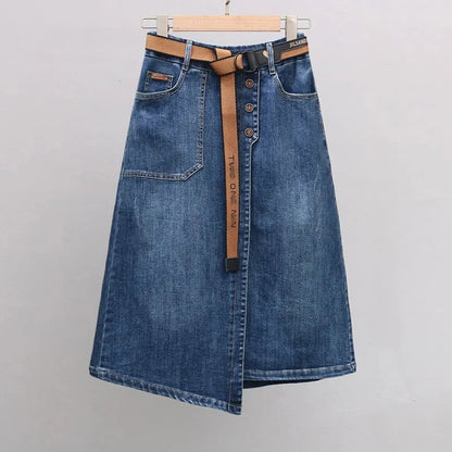 Women's Denim Skirts Spring Summer High-waisted Jeans Skirts Streetwear Female Sexy Sheath Skirts Belt Fashion Split Retro Skirt - Dhavinci