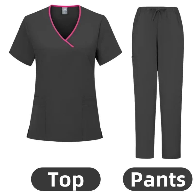 Medical Nurse Beauty Salon Workwear Clinical Scrubs Top + Pant Spa Doctor Nursing Tunic Suit Surgical Uniforms Woman Scrub Set - Dhavinci