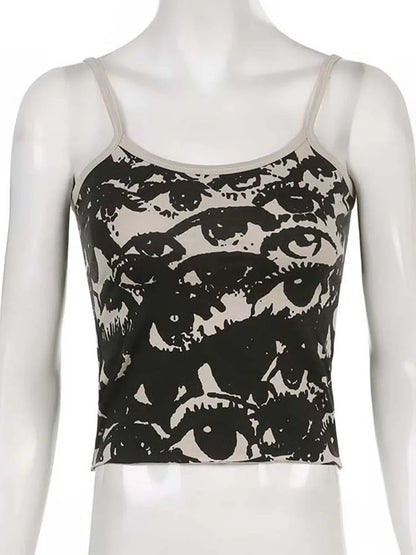 Gothic Portrait Print Crop Top for Women | Y2K Aesthetic Streetwear - Dhavinci