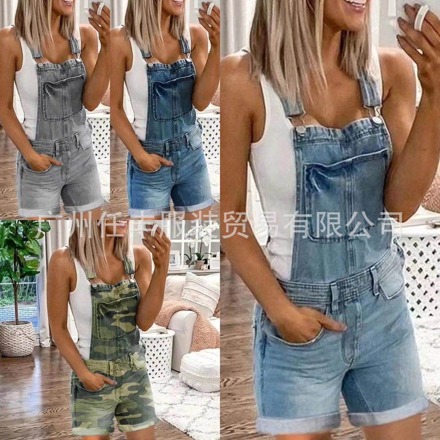 Women Rompers Jeans Jumpsuits One Piece Overalls Washing Denim Shorts Button Loose Casual Pockets Knee Length 2024 Summer - Dhavinci