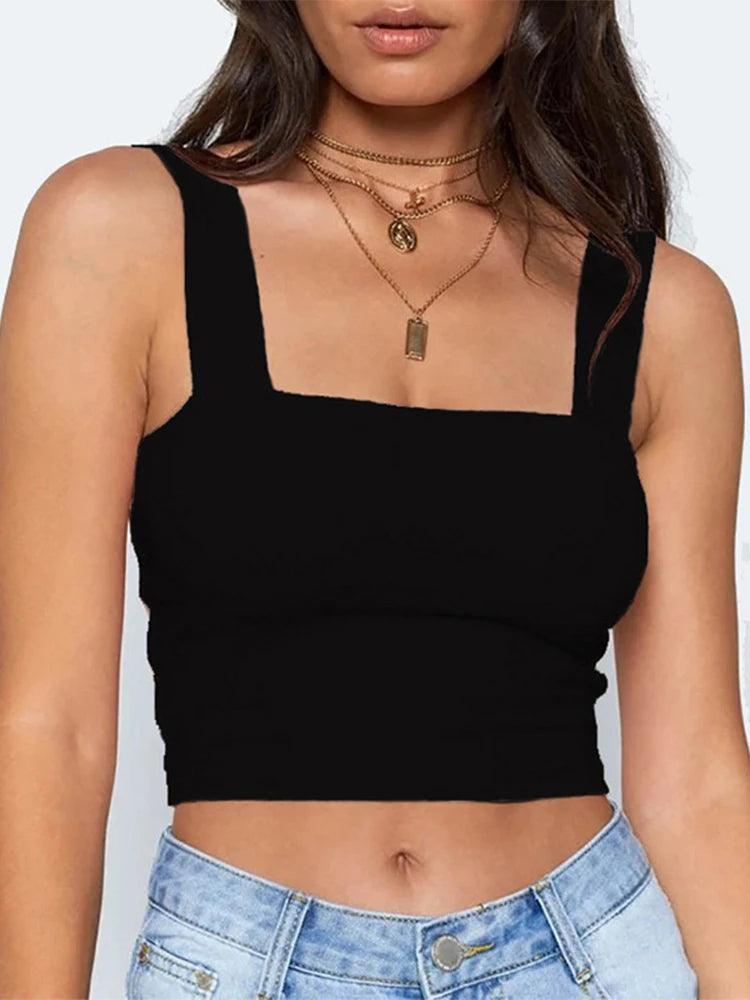 Sexy Square Neck Sleeveless Crop Top for Women | White & Black - Dhavinci