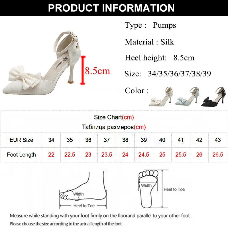 Fashion Bowknot Ankle Strap Pumps for Women - Silk Super High Heels - Dhavinci