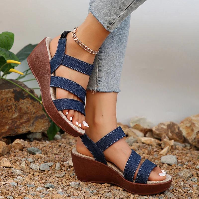 Fashion Denim High Heel Sandals for Women - Platform Wedge Summer Shoes - Dhavinci